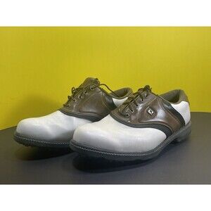 FJ Footjoy Mens Originals Saddle Spiked Golf Shoes Size 8 W White Brown 45330